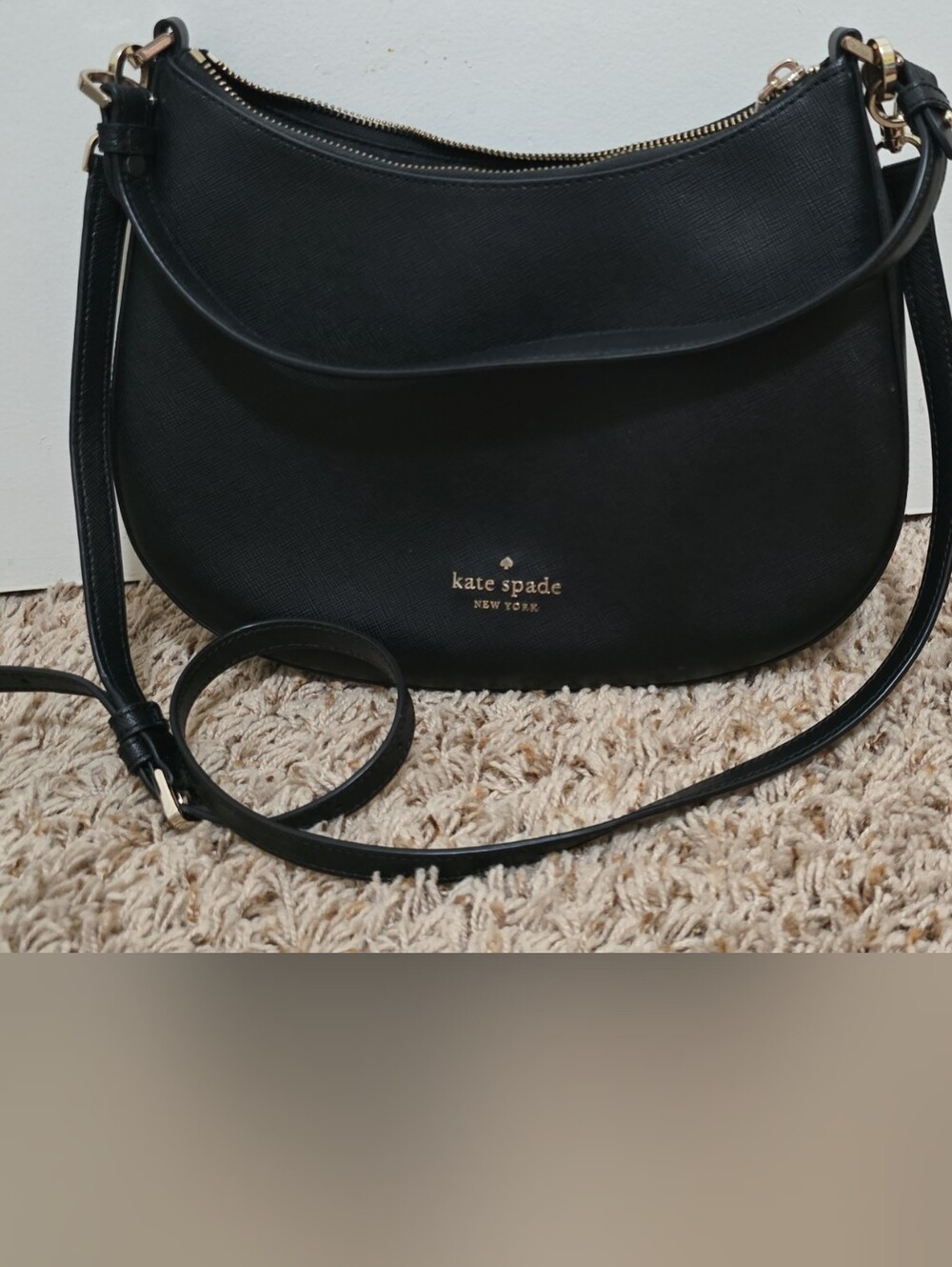 kate spade Black Crescent Crossbody Bag with Gold Hardware
